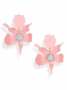 Lele Sadoughi Pink Lily Drop Earrings Statement Floral Crystal Earrings